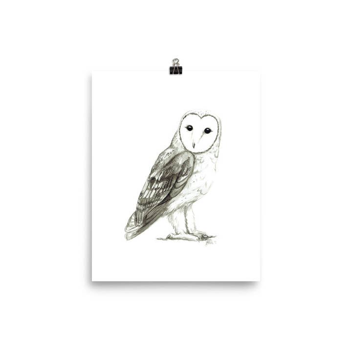 Barn Owl Ink Wash Matte Print for wholesale by Sharptooth Snail