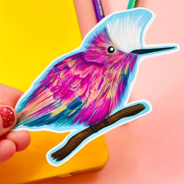 Snowcap Hummingbird Illustrated Vinyl Sticker for wholesale by Pixiecraft
