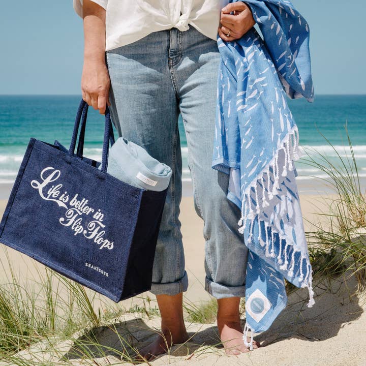 SeaKisses – wholesale Tote bag – Women's – Life is Better in Flip Flops Cute Jute Bags in a Choice of Colours