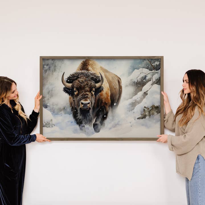 Hangout Home - Wholesale Art Print - Bison in Deep Snow - Ranch House Canvas Art - Wood Framed 4