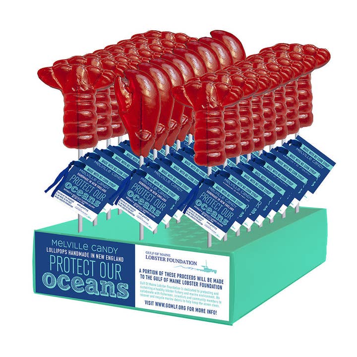 Lobster Tail & Claw Lollipops - Charity for Gulf of Maine Lobster Foundation for wholesale by Melville Candy Company