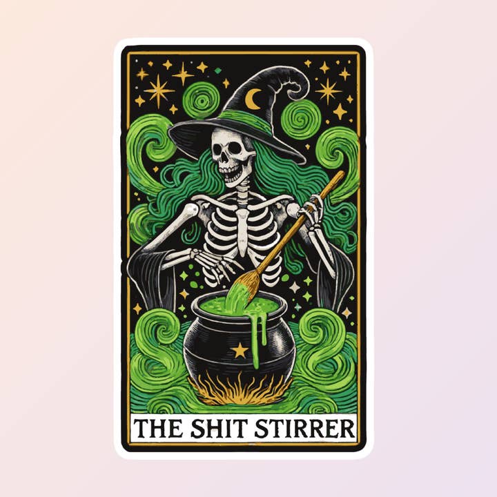 Funny Shit Stirrer Tarot Card Stickers, Adult Humor for wholesale by Sorry Not Sorry Co