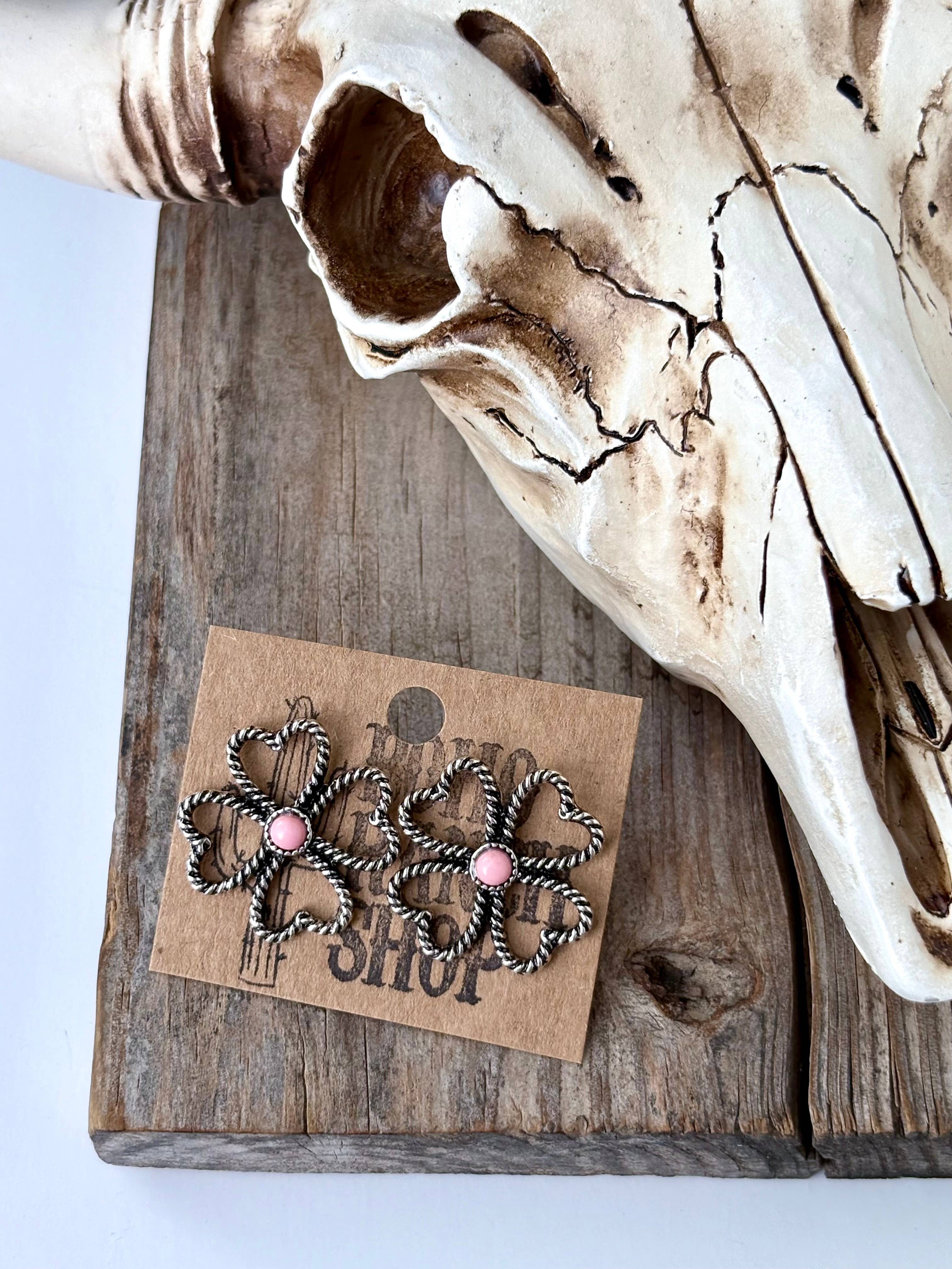 Boho Ranch Shop - Wholesale Stud/Post Earrings - Western Clover with Stone Stud Earrings0