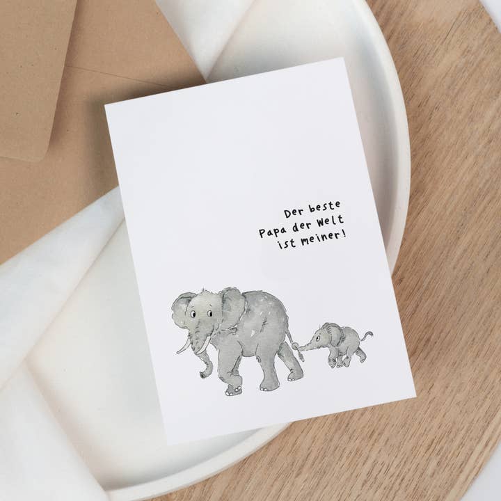 Biglietto di auguri per la festa del papà - Best Dad | Biglietto di auguri con elefante ad acquerello per la vendita all'ingrosso da parte di Funkenbunt