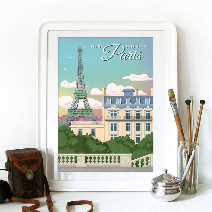 DreamMachine Prints – wholesale Konsttryck – Paris Tryck, Paris Skyline, Paris konst, Paris affisch, Paris akvarell, Paris konst, Paris karta, Paris väggkonst, Frankrike Art Travel24