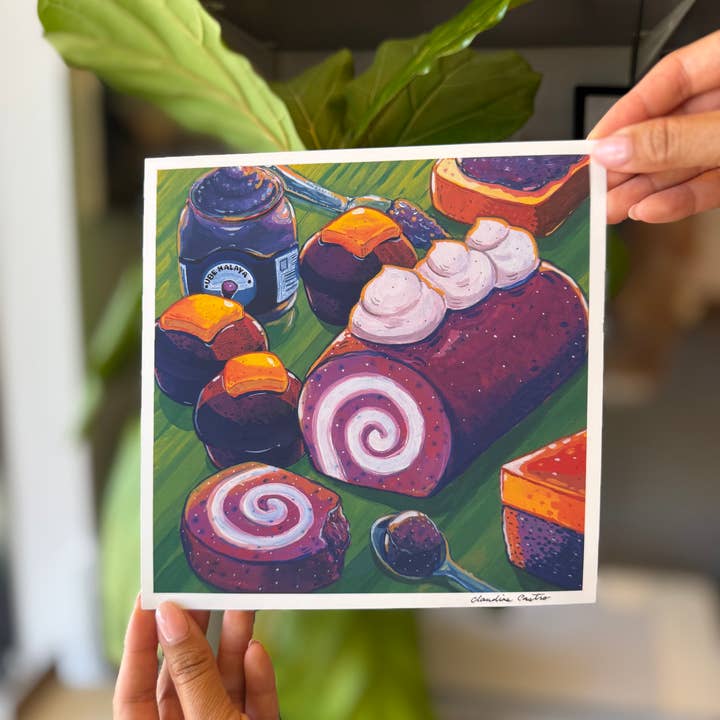 Claudine Castro Art - Wholesale Art Print - Ube Spread Dessert Art Print 8x8 inches, Filipino food art