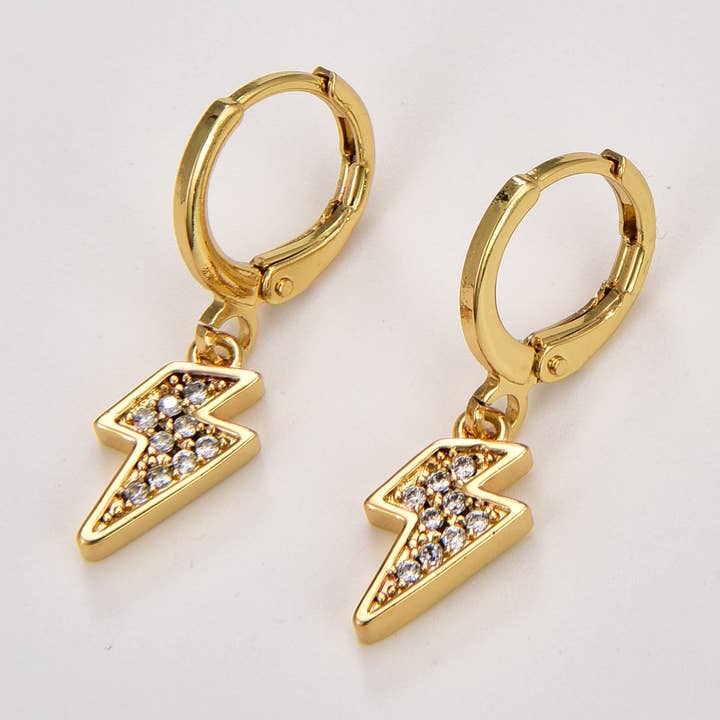Beads Creation - Wholesale Hoop Earrings - 1 pair Lightning Bolt Hoop Earrings, Bolt Earrings, ER2070
