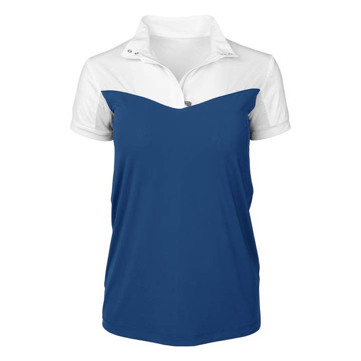 Dapplebay Lady 1/4 Zip Show Top - Manches Courtes-Blanc/Marine pour la vente par Dapplebay