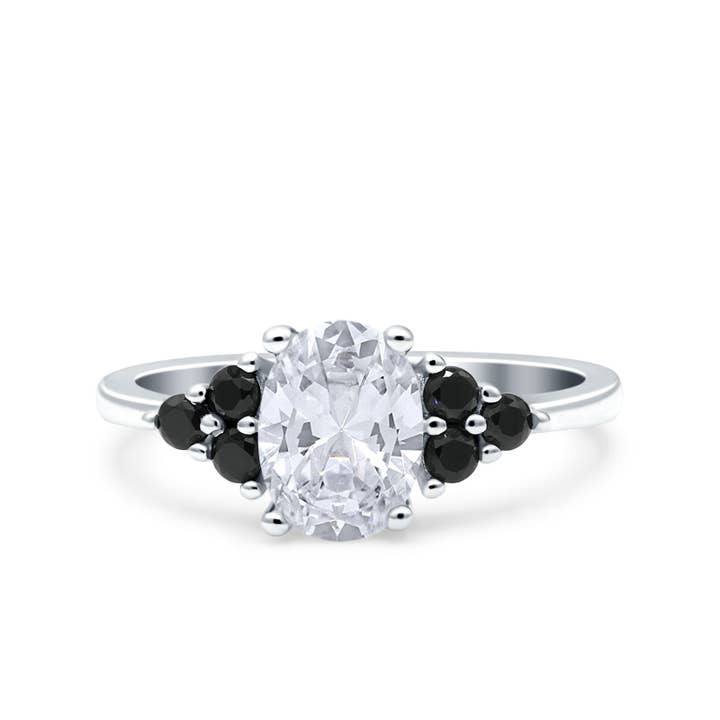 Art Deco Oval Wedding Bridal Ring Black Round Simulated Cubic Zirconia for wholesale by Blue Apple Imports