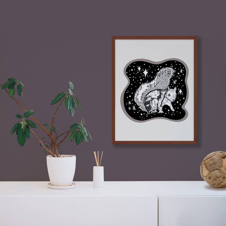 Starfangled Press - Wholesale Art Print - Cosmic White Squirrel Screenprint2