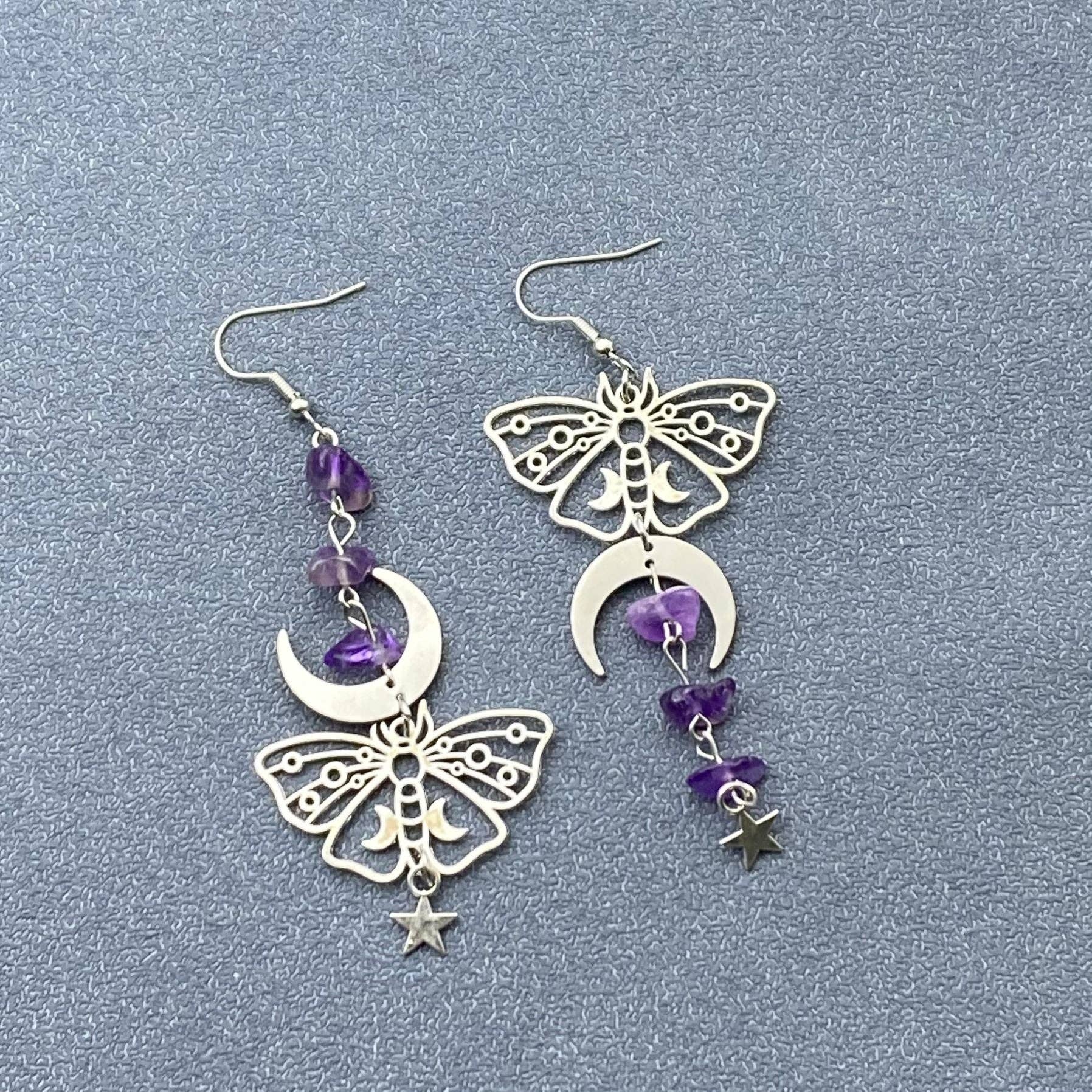 Mio Queena - Wholesale Dangle Earrings - Asymmetric Moon Moth Dangle Earrings - MS1
