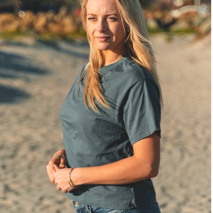 West Path - Wholesale T-Shirt - Women's - Women's T-Shirt | Boxy Crew Neck Tee | Organic Cotton | Blue
