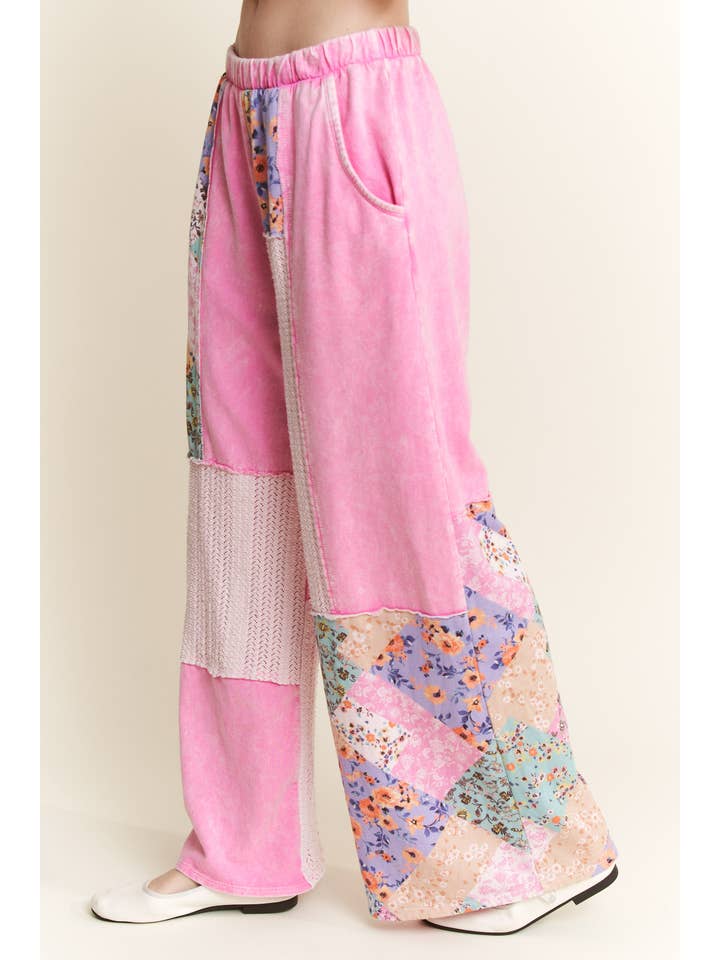 J.Her - Wholesale Pants - Women's - Mineral Washed Floral WaveKnit Jacquard Boho Pants HP61061