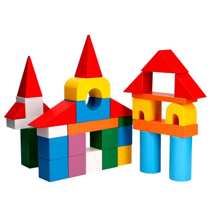 Costruttore in legno 32 dettagli, set da costruzione, giocattolo da costruzione per la vendita all'ingrosso da parte di Komarov Toys