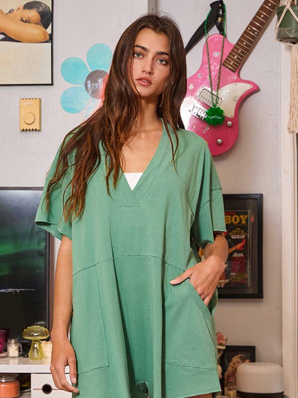 R5021E Oversized Wide Legs Solid Romper With Pockets for wholesale by BUCKETLIST INC