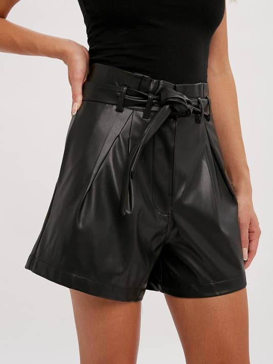 Pink Irene Wholesale - Wholesale Shorts - Women's - VEGAN LEATHER PAPERBAG SHORTS6
