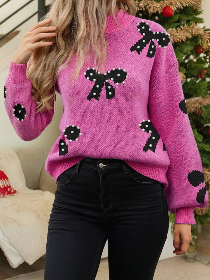 Pull ample à motif nœud orné de perles pour la vente par 1 the Woman