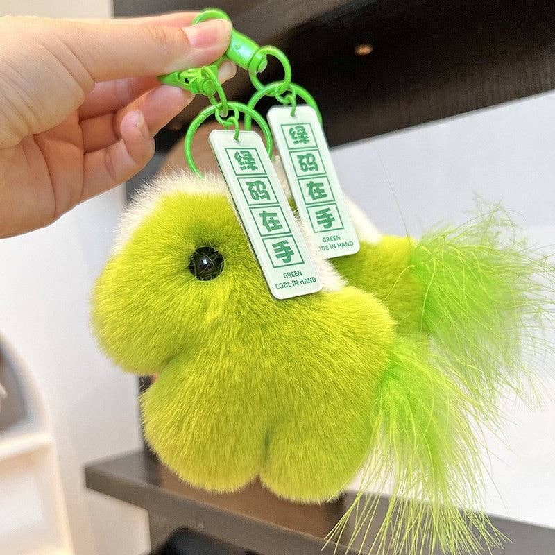 VERDE Portachiavi Cavallino Piccolo Carino e Soffice in Pelliccia di Coniglio Rex in vendita all'ingrosso su Faire3