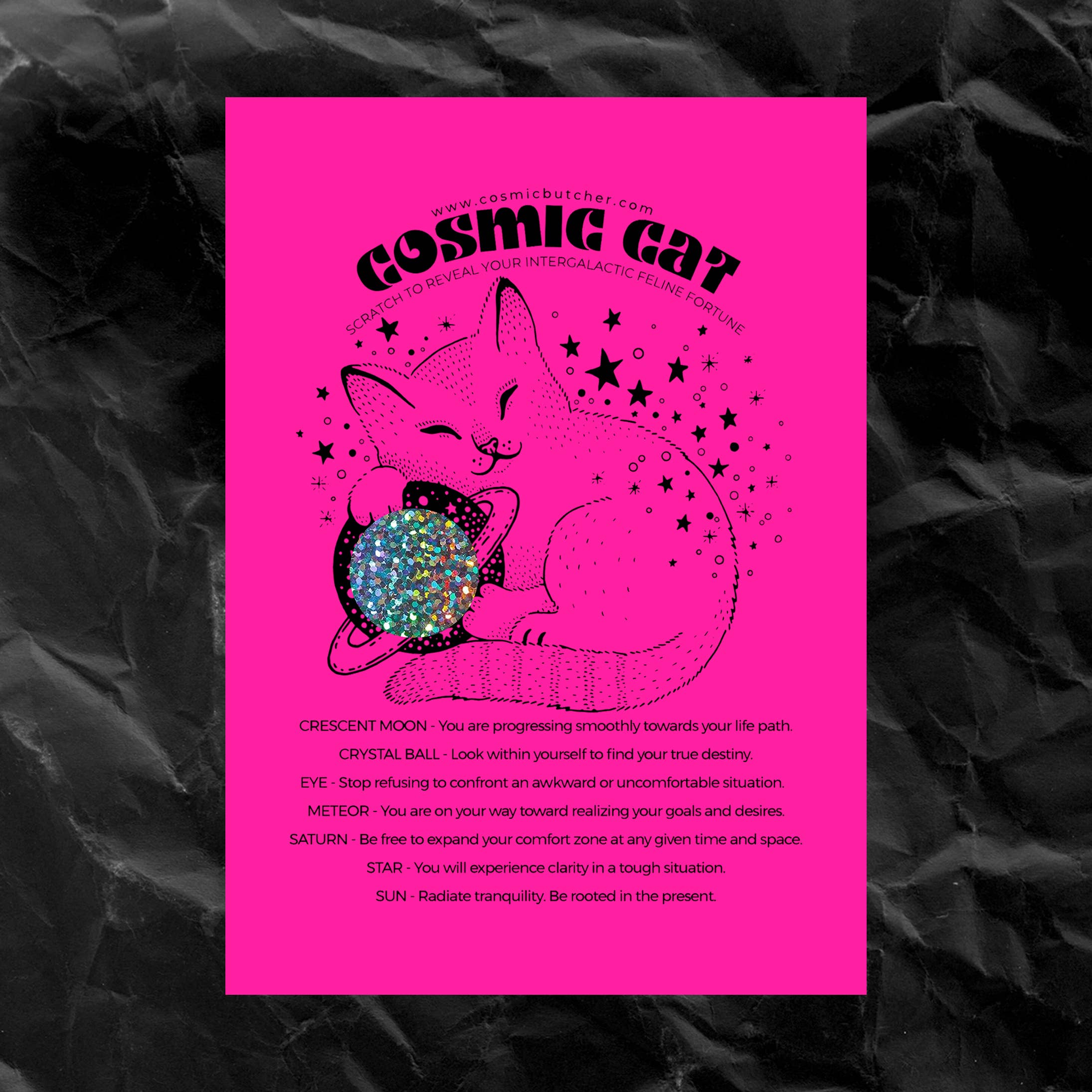 Cosmic Butcher - Wholesale Ansichtkaart - "COSMIC CAT" kraslot met affirmaties - Heksencard V20