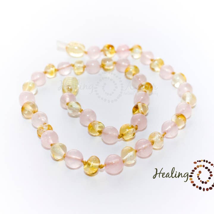 Gold Amber & Rose Quartz-13 inch for wholesale by Healing Amber