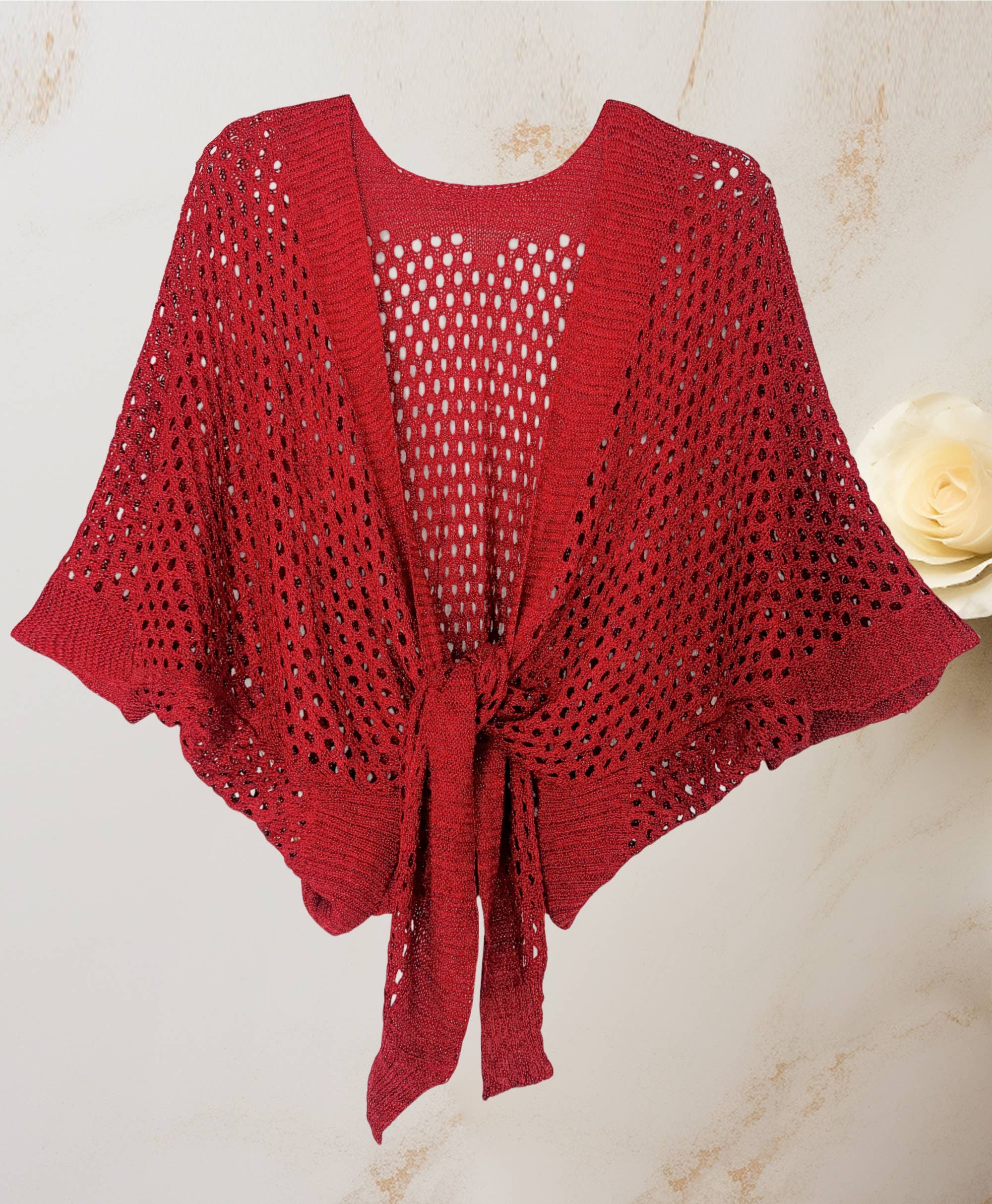 JC Sunny Fashion - Wholesale Cardigan - Women's - JC063344 Eyelet Open-Knit Metallic Cardigan with Front Tie4