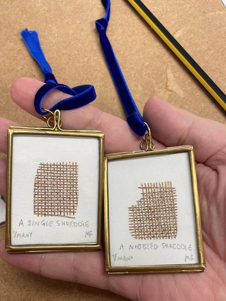 Original Collage Shreddie in Frame 5cm x 6cm for wholesale by Meg Fatharly