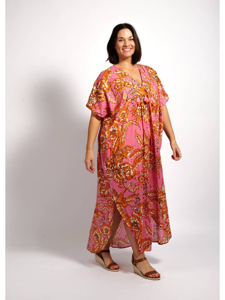 Mozaic by Euro Dreaming - Wholesale Kaftan – Women's - Isla Kaftan in Orange Pink Garden1