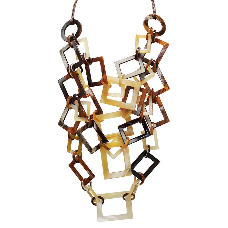 AMORINO SRL - Wholesale Link & Chain Necklace - MULTILAYER NECKLACE WITH RESIN RECTANGLES - FT24184B7606
