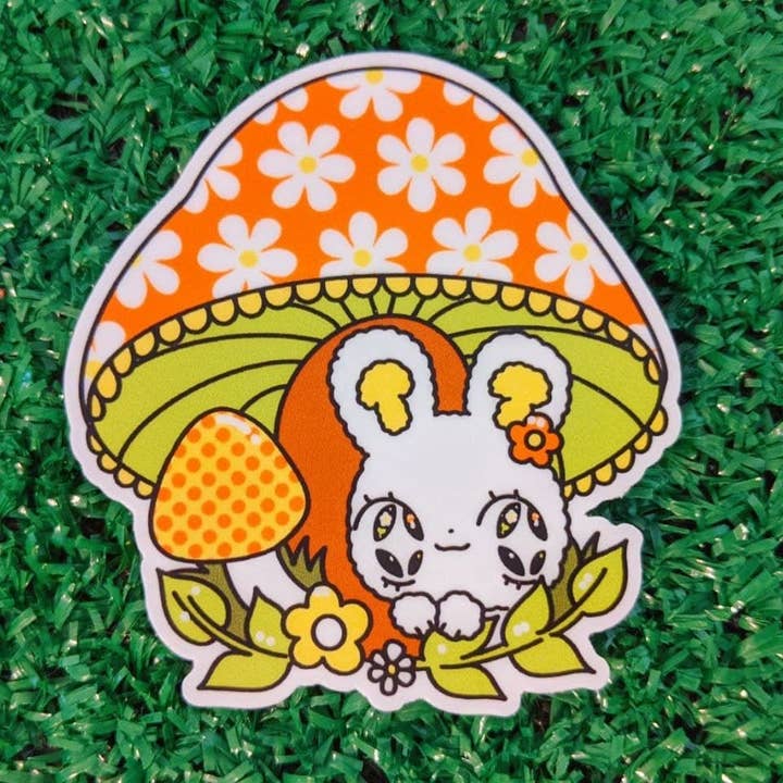 Groovy Mushroom Bunny Vandtæt Sticker for engroshandel hos Medium Mushroom