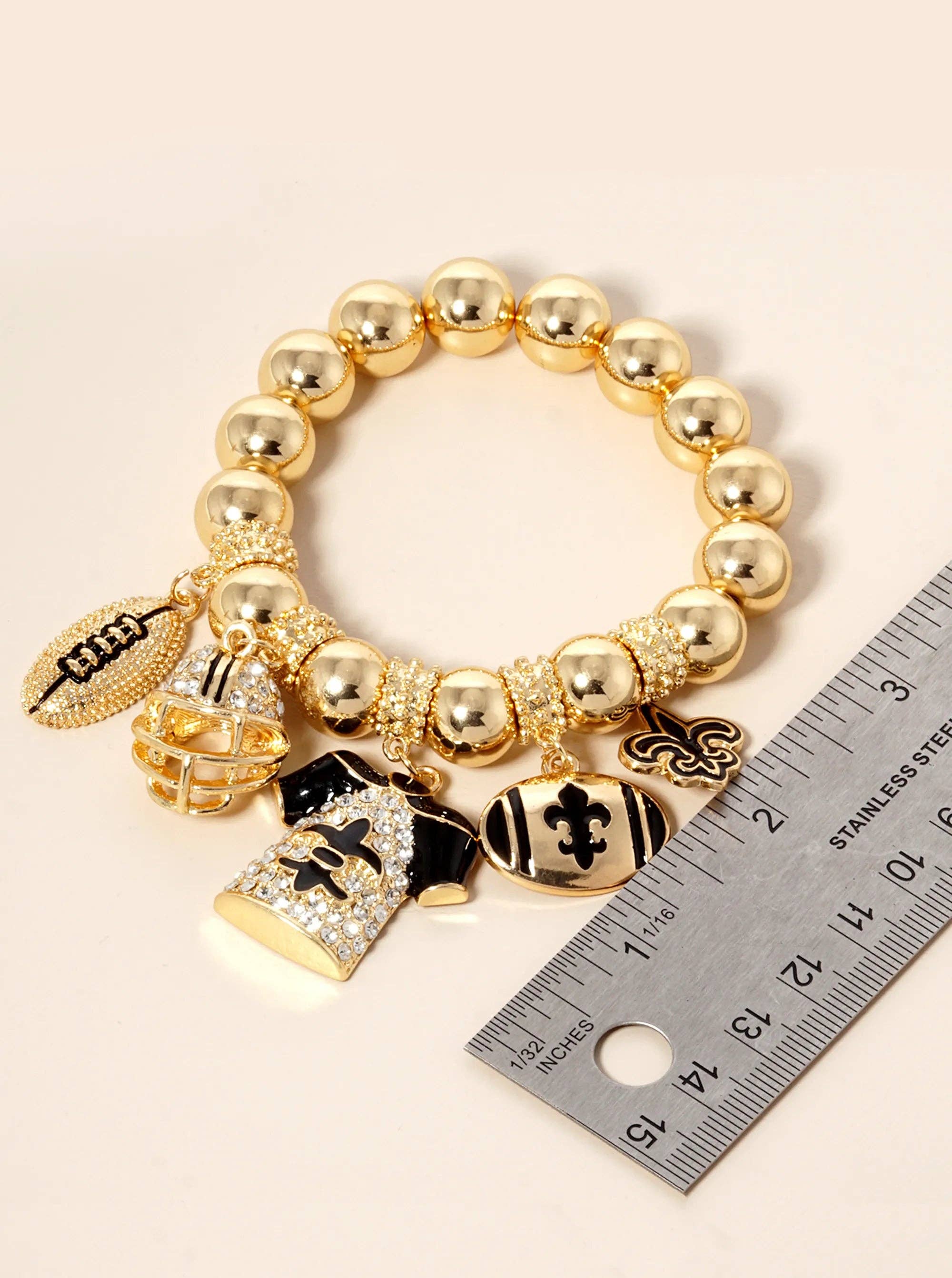 Wild Honey - Wholesale Charm/Dangle Bracelet - New Orleans Saints Fleur De Lis Rhinestone Football Bracelet2