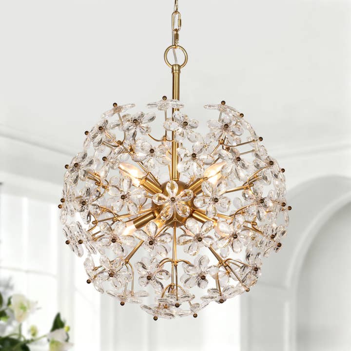 Lustre floral de luxe à 4 lumières de 18" de large avec cristaux pour la vente par Belles Lighting