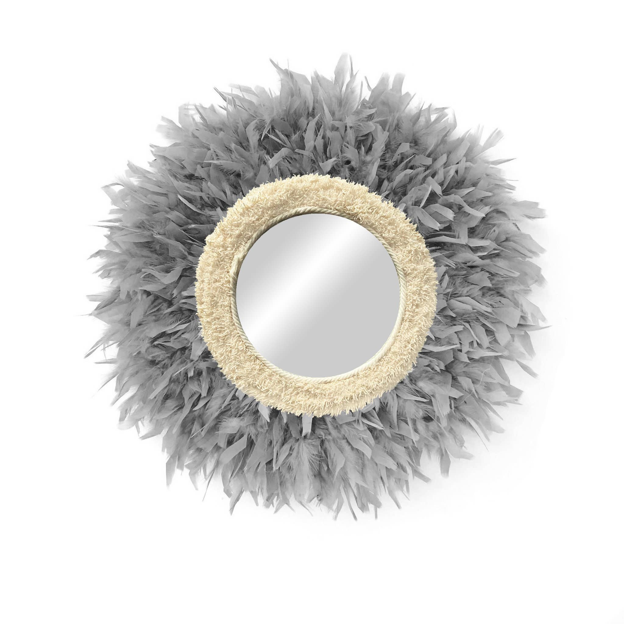 Geometrik Design - Wholesale Wall Stone - Round Feather and Cotton Decorative Boho Mirror2
