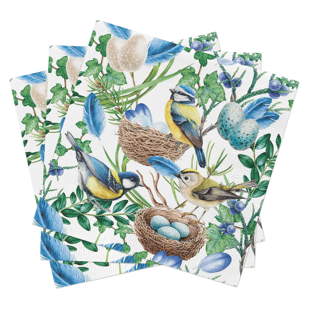 European Excellency - Wholesale Disposable Napkin - Blue Bird Nest Cocktail Napkins - Bird Napkins3