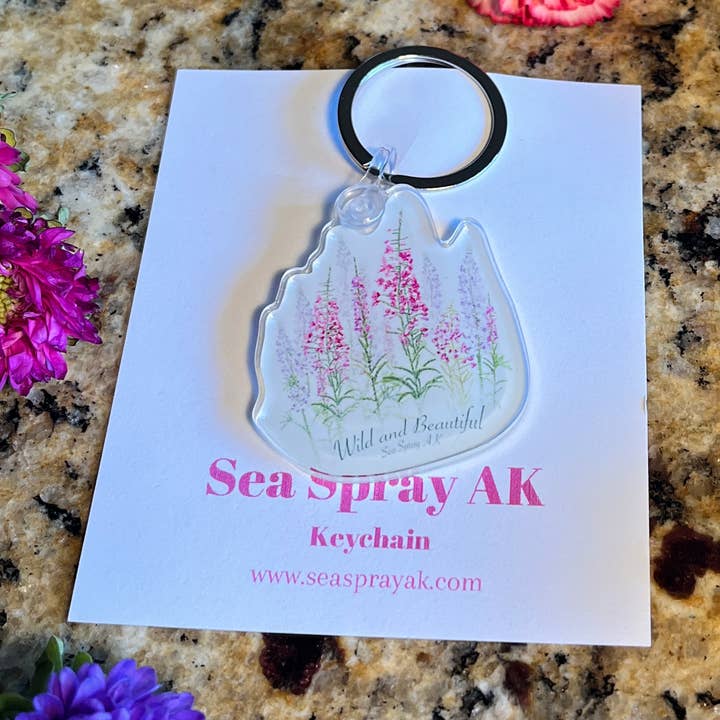 Wildflower Fireweed Acrylic Keychain, Wild and Beautiful for wholesale by Sea Spray AK
