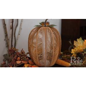 Natural LED Wicker Pumpkin Lantern - Tall for wholesale on Faire3