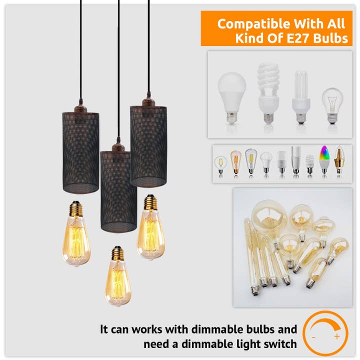 Ledsone – wholesale Chandelier/hanging light – Retro 3 way Round Ceiling Cage Pendant Light E27 Holder~396812