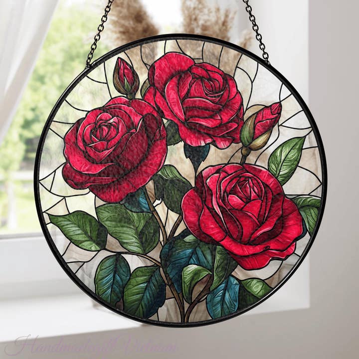 Rose Bouquet Farvet Glas Solfanger, Vinduesdekoration for engroshandel hos TMLECOM LTD