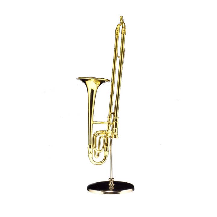 Trombone miniature en or avec support et étui pour la vente par Broadway Gifts Co