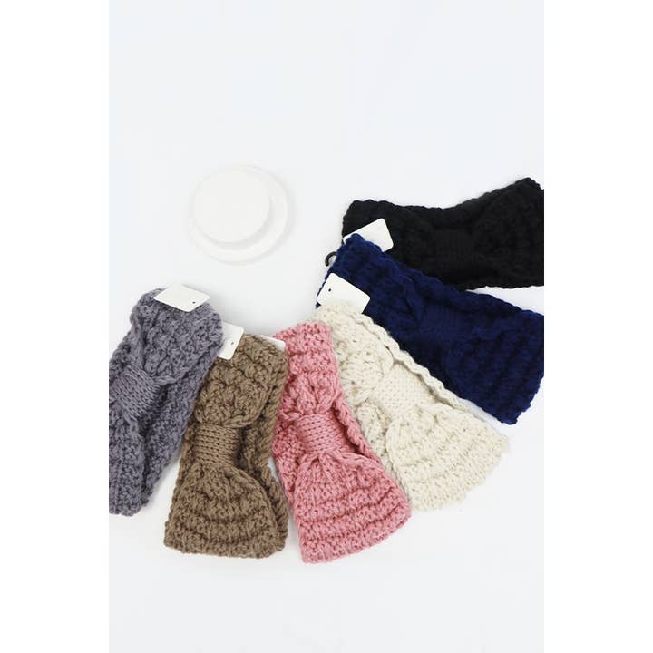 MIX COLOR Winter Knitted Crochet Bow Headband for wholesale on Faire