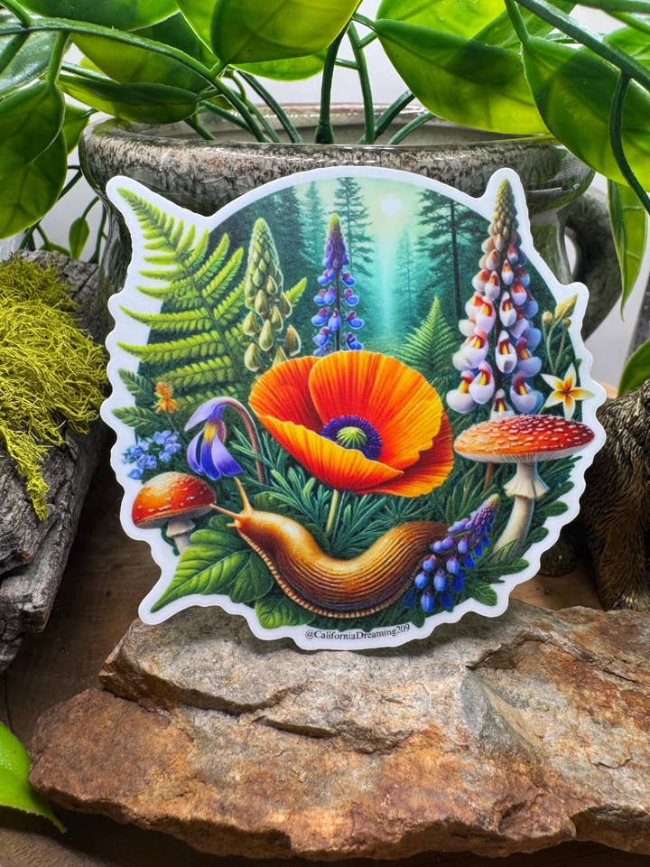 Banana Slug California Forest Waterproof Vinyl Sticker for wholesale by California Dreaming Co