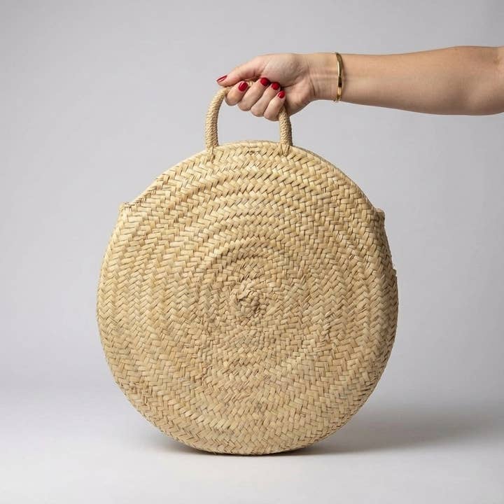Bolso de Mercado Redondo de Paja Tejida - Cesta de Playa Boho para venta al por mayor de Melecraft