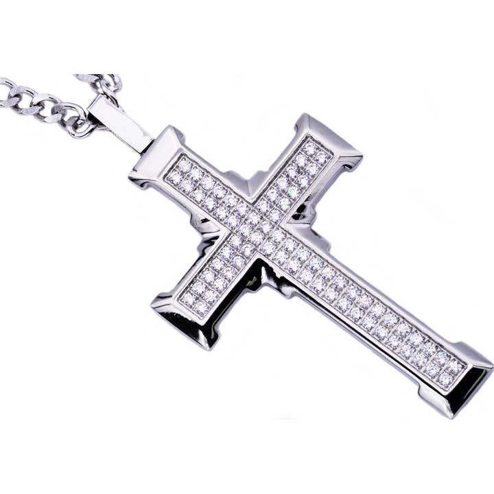 Pendente Cruzado em Aço Inoxidável Com Zircónia Cúbica por atacado de Blackjack Mens Jewelry