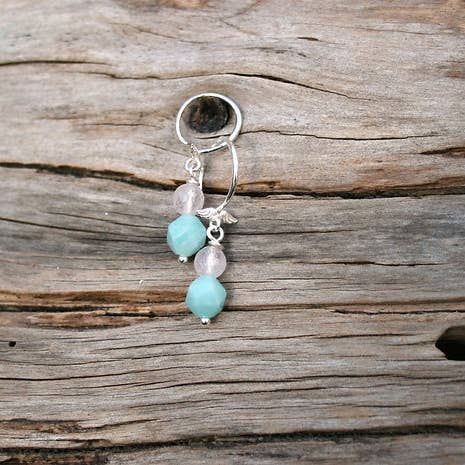 Brincos de asa de anjo de quartzo rosa e amazonita por atacado de Rachel Peacock Crystal Healing and Jewellery