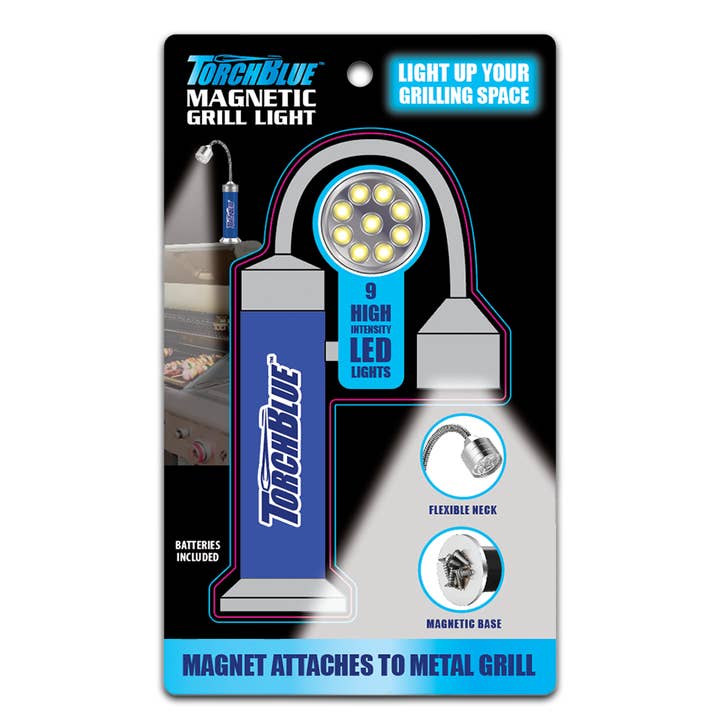 Novelty Brands - Wholesale Handheld Flashlight - Torch Blue Magnetic Grill Silver LED Flashlight - 6/Display5