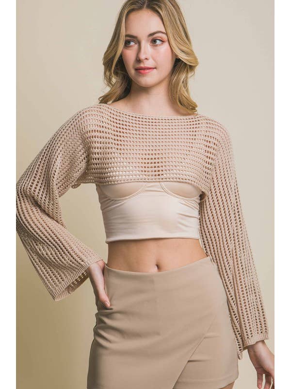 Hausse à manches longues en tricot ouvert pour la vente par MintChoco