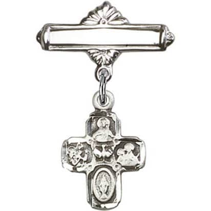 Sterling Silver Baby Badge with 4-Way Charm and Polished Badge Pin for wholesale by NYMAN JEWELERS