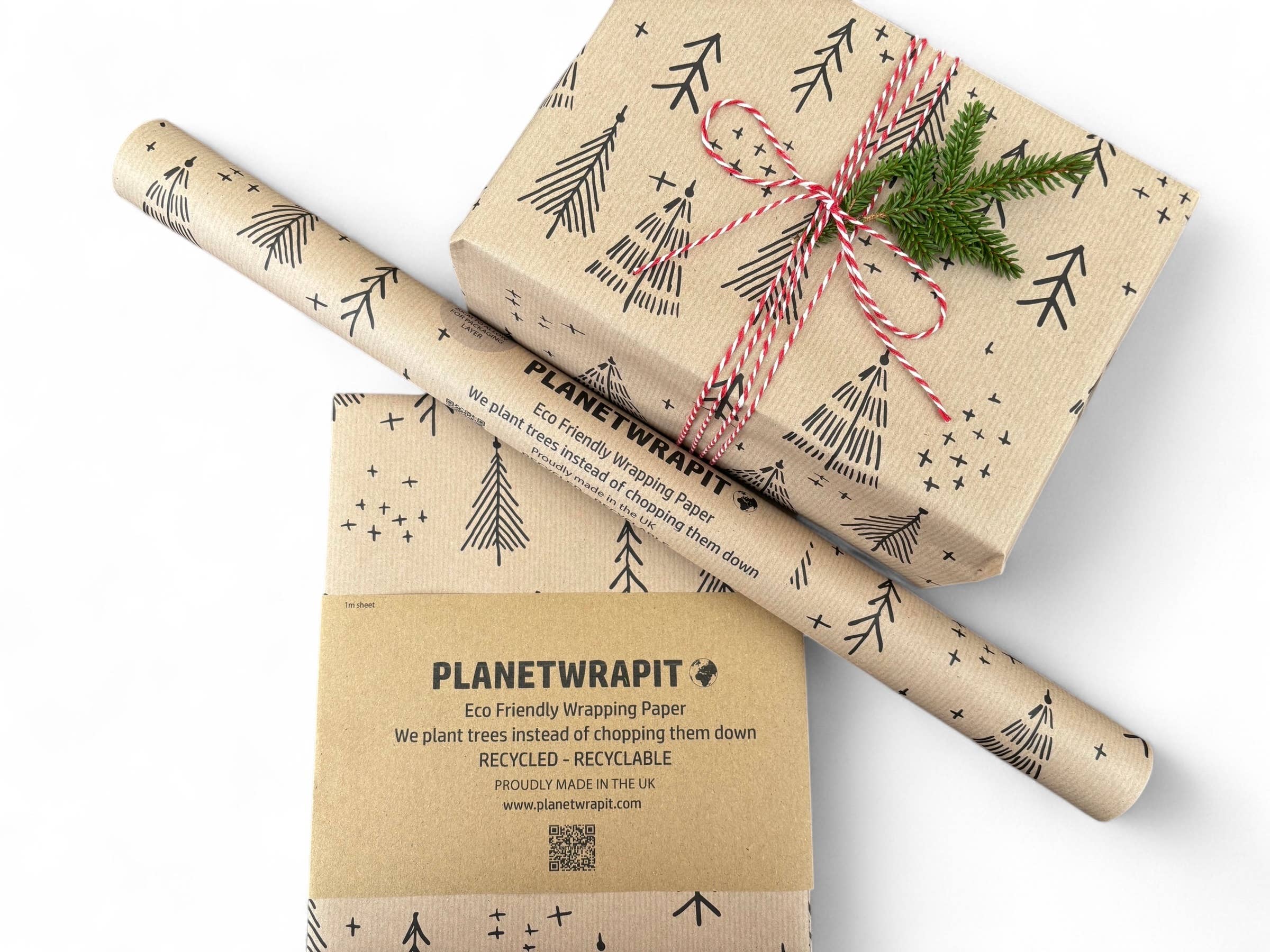PlanetWrapIt - Wholesale Wrapping Paper Roll - Black Christmas Trees Recycled Kraft Gift Wrapping Paper 3