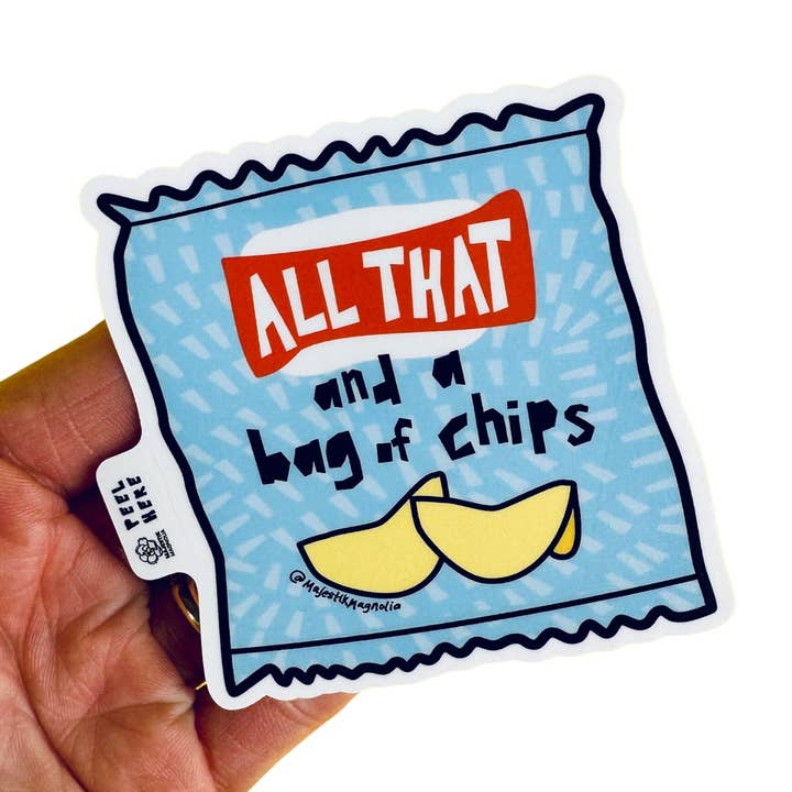 Dat alles en een zak chips Nostalgia-sticker voor wholesale door Majestik Magnolia