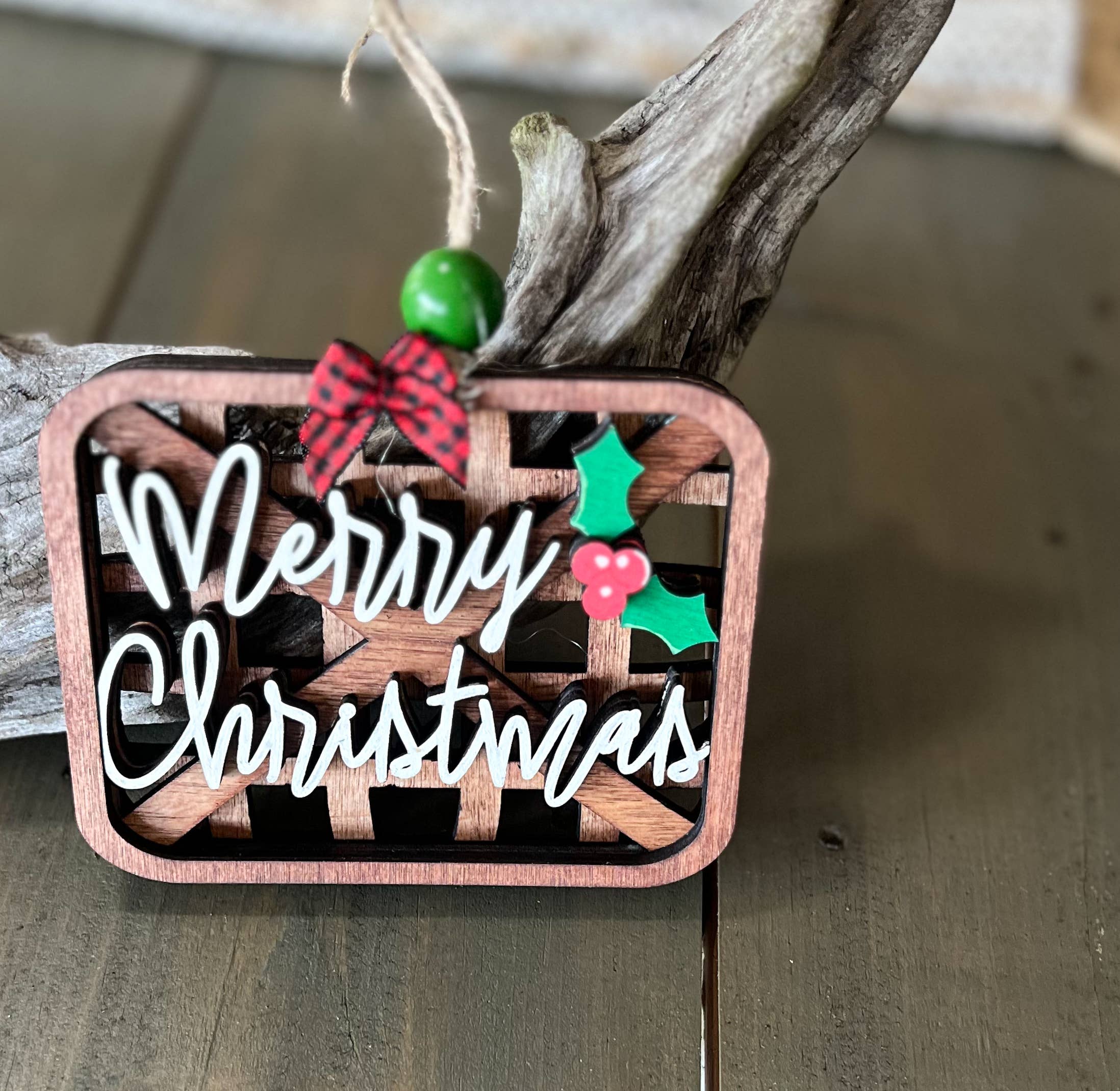 OBX Prep - Wholesale Ornament - Wood Basket Look Believe Merry Christmas Christmas Ornament1