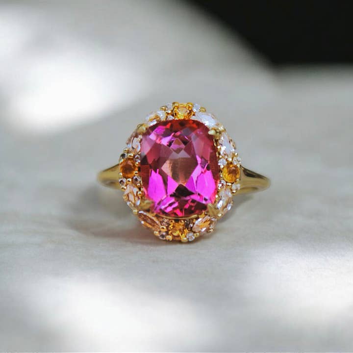 Vivian Grace Jewelry - Wholesale Cocktail/Statement Ring - The Poppy Ring - Pink Topaz and Citrine